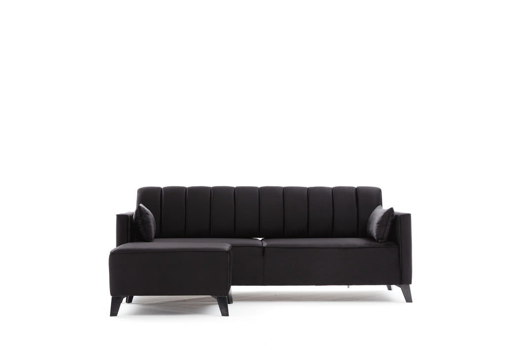 Canapea Extensibila cu Puf  Asi Home Ova, Negru, 206  | 75 X80  | 40 X165  | 75 cm