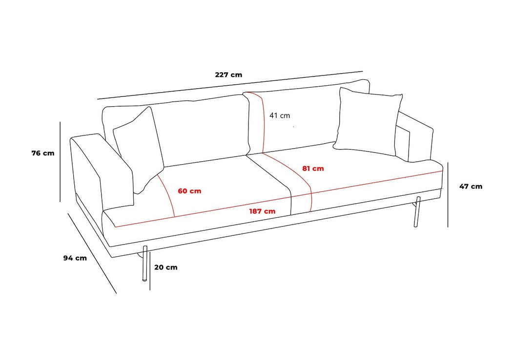 Canapea 3 Locuri Asi Home Liva, Gri, 227X94X76cm