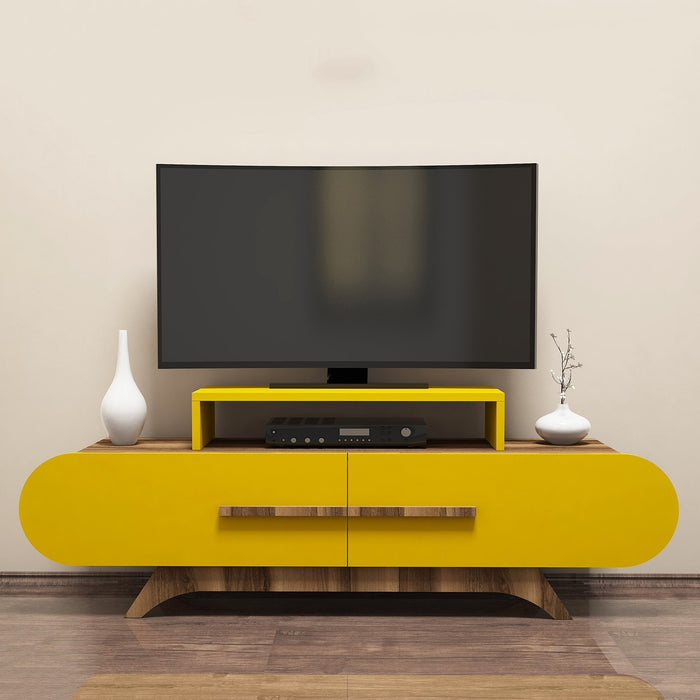 Comoda TV Asi Home Rose - Walnut, Yellow, Nuc/
Galben, 145 x50 x37 cm