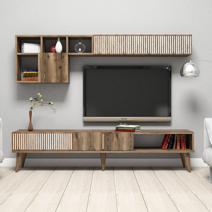 Comoda TV Asi Home Milan - Walnut, Nuc, 180x40x35/180x48x20cm