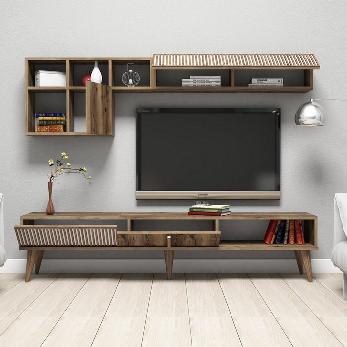 Comoda TV Asi Home Milan - Walnut, Nuc, 180x40x35/180x48x20cm