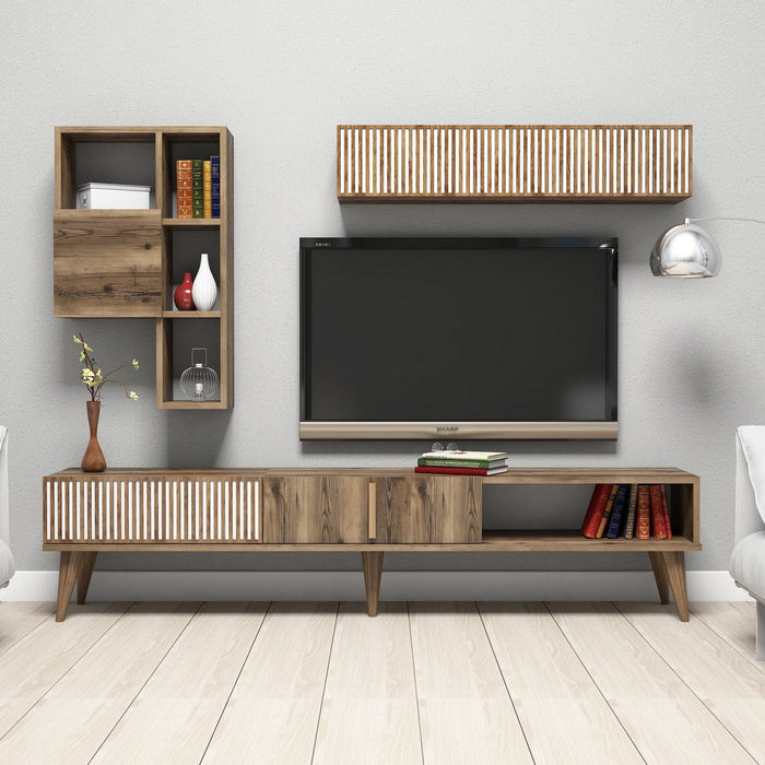 Comoda TV Asi Home Milan - Walnut, Nuc, 180x40x35/180x48x20cm