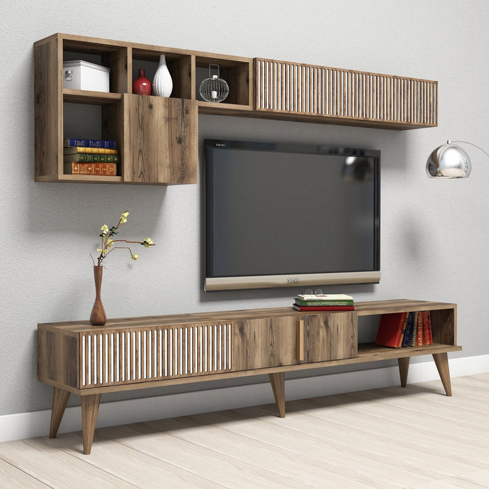 Comoda TV Asi Home Milan - Walnut, Nuc, 180x40x35/180x48x20cm