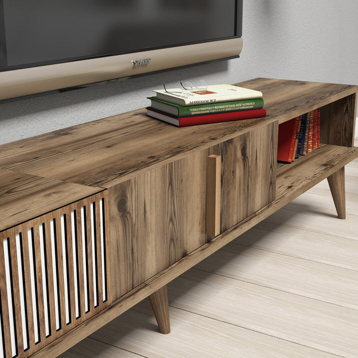 Comoda TV Asi Home Milan - Walnut, Nuc, 180x40x35/180x48x20cm