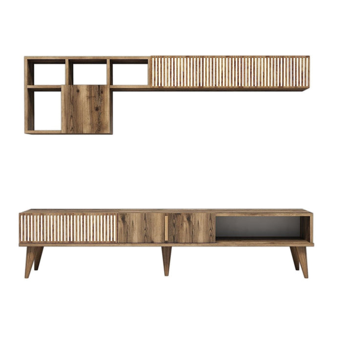 Comoda TV Asi Home Milan - Walnut, Nuc, 180x40x35/180x48x20cm