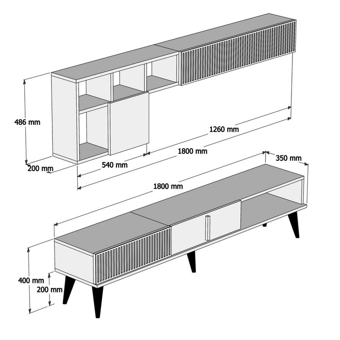 Comoda TV Asi Home Milan - Walnut, Nuc, 180x40x35/180x48x20cm