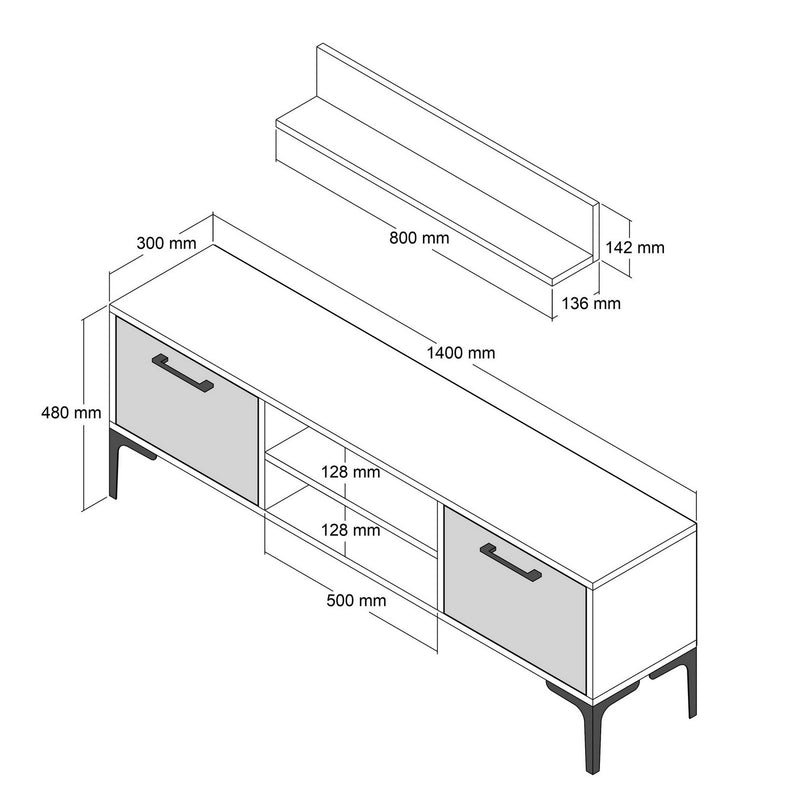 Comoda TV Asi Home Riga, 140 cm,  80 cm x 48 cm,  60 cm x 30 cm,  21 cm, Nuc,  Antracit
