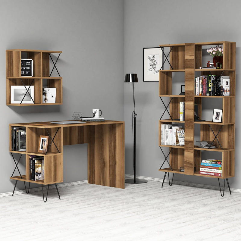 Set Birou și Etajeră-Raft pentru cărți Asi Home Extra 2 - Nuc