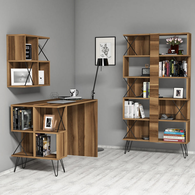 Set Birou și Etajeră-Raft pentru cărți Asi Home Extra 2 - Nuc