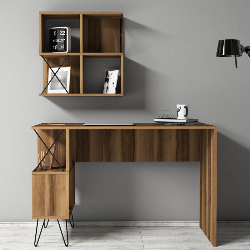 Set Birou și Etajeră-Raft pentru cărți Asi Home Extra 2 - Nuc