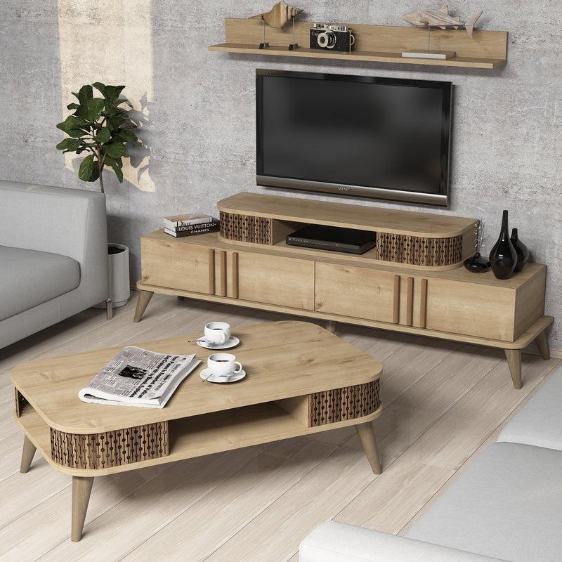 Set Mobila Sufragerie / Living Asi Home Eylül - Oak, Stejar, 168x52x39/105x15x30/105x35x60cm