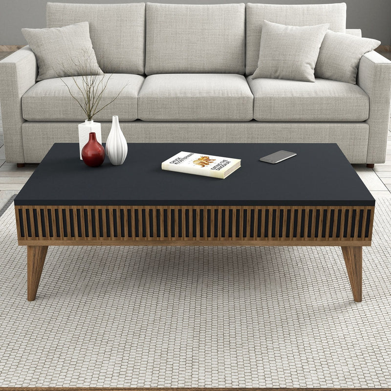 Set Mobila Living Asi Home Milan Set, Comoda TV 180cmx 40cmx35cm, Raft de Perete 180cmx48,6cmx20cm, Masuta Cafea 105cmx34,6cmx60cm, Nuc/Antracit