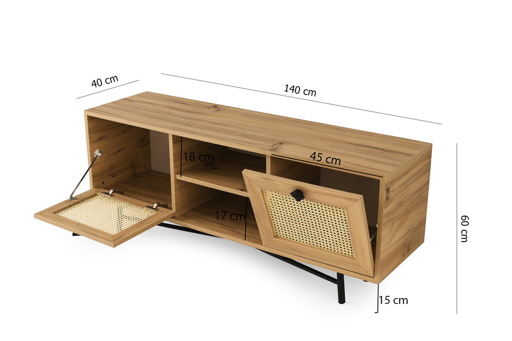 Comoda TV Asi Home Begonya 140, Stejar/
Negru, 140 x60 x40 cm