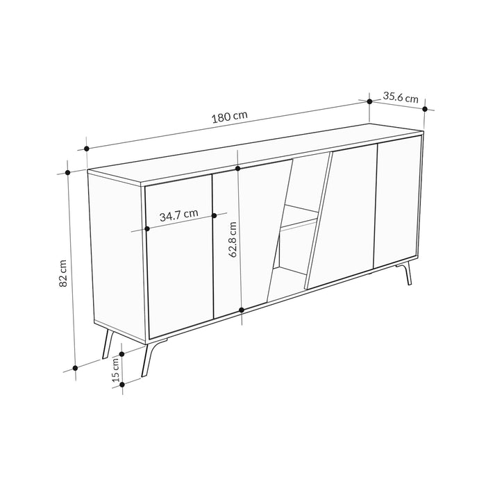 Consola Asi Home Fione 180 - Retro Grey, Carrara, Gri
, 180 x82 x35 cm