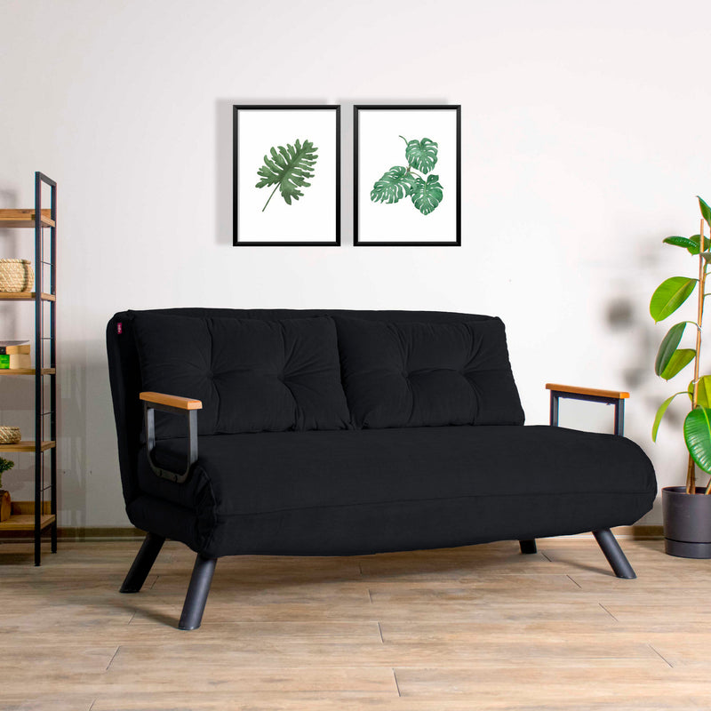 Canapea Extensibila 2 Locuri Asi Home Sando, Negru, 133  | 133 X80  | 45 X78  | 175 cm