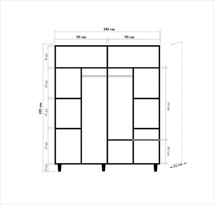 Dulap Asi Home İMAJ-120,  Stejar, 180 x192 x52 cm