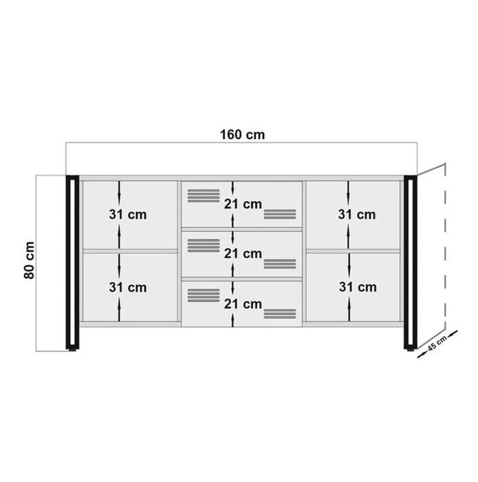 Set Mobila Sufragerie / Living Asi Home COSMO-TKM.1, Pin/
Negru, 160x45x80/70x70x40/180x45x50cm