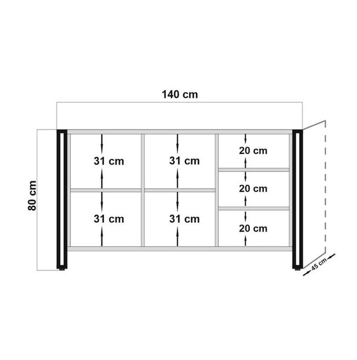 Set Mobila Sufragerie / Living Asi Home COSMO-TKM.14, Pin/
Negru, 140x80x45/70x40x70/130x50x45cm