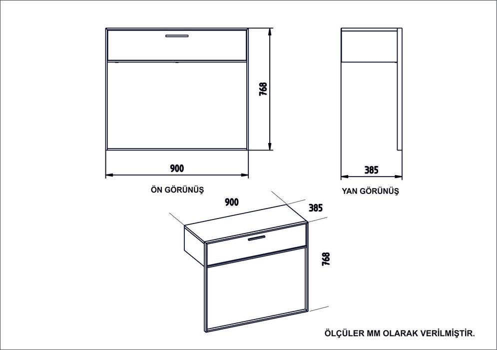 Consola Asi Home Polka Aynalı - White, Auriu/
Alb, 90x76,8x38,5/90x37,8x3cm