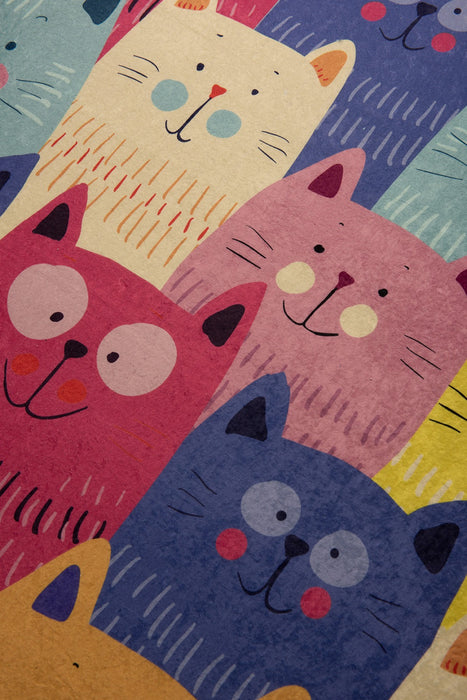 Covor Camera Copii Asi Home Cats - Colourful, 100 x 160cm, Catifea, Multicolor
