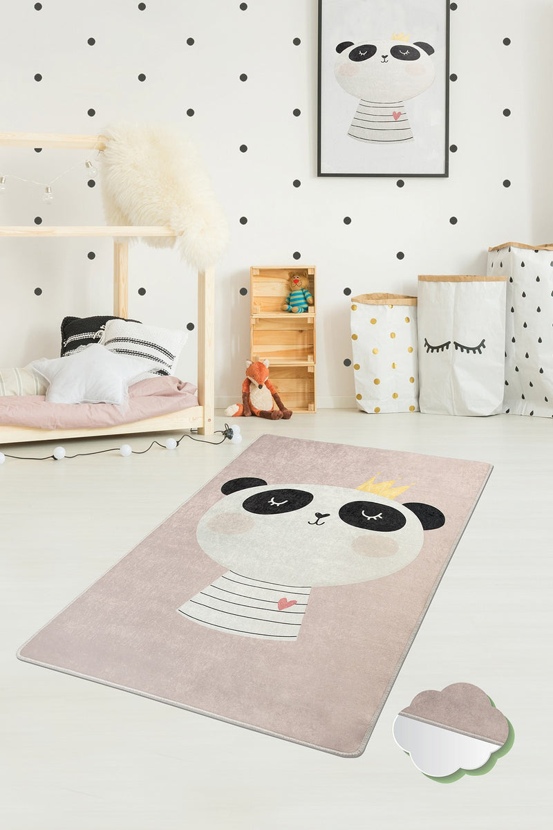 Covor Camera Copii Asi Home King Panda, 100 x 160cm, Catifea, Multicolor