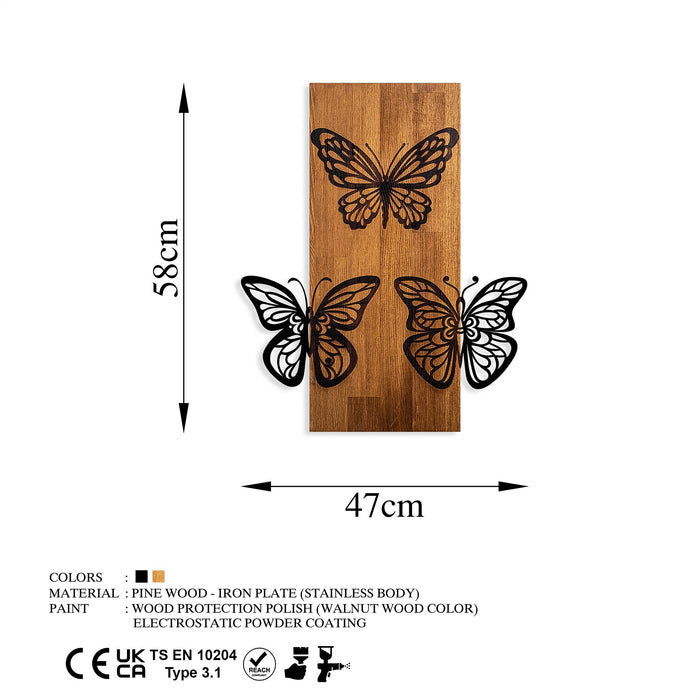 Decoratiune de Perete din Lemn Asi Home Butterflies 1, 47 x 58 cm