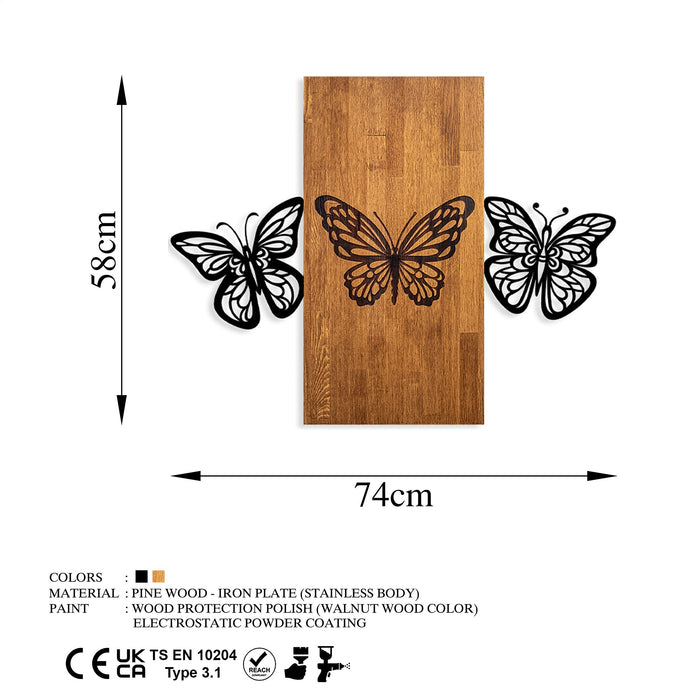 Decoratiune de Perete din Lemn Asi Home Butterflies 2, 74 x 58 cm