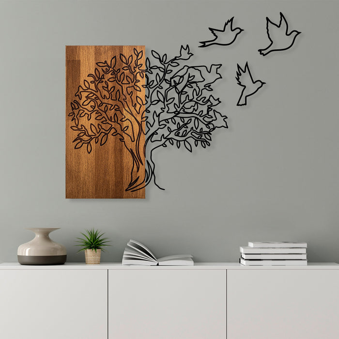 Decoratiune de Perete din Lemn Asi Home Tree And Birds 1, 61 x 58 cm