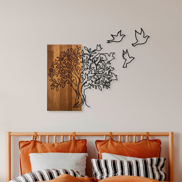 Decoratiune de Perete din Lemn Asi Home Tree And Birds 1, 61 x 58 cm