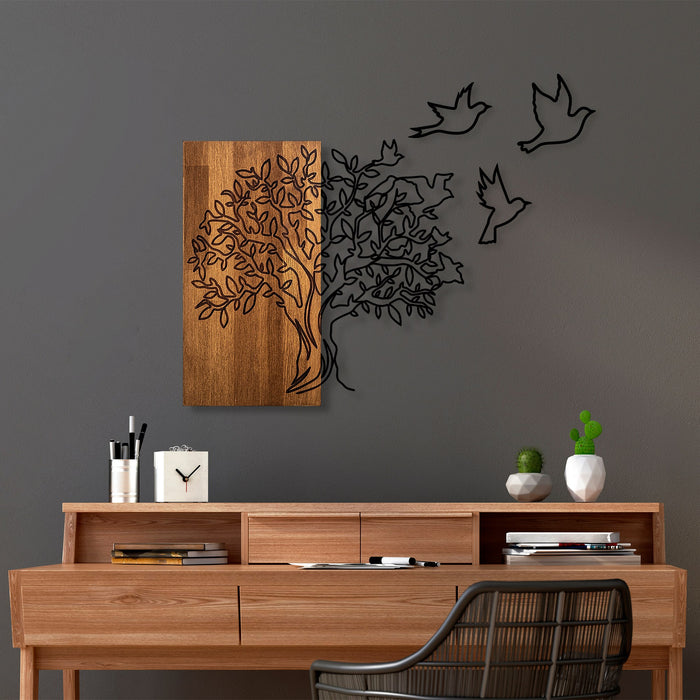 Decoratiune de Perete din Lemn Asi Home Tree And Birds 1, 61 x 58 cm