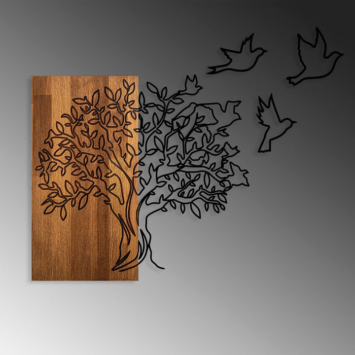 Decoratiune de Perete din Lemn Asi Home Tree And Birds 1, 61 x 58 cm