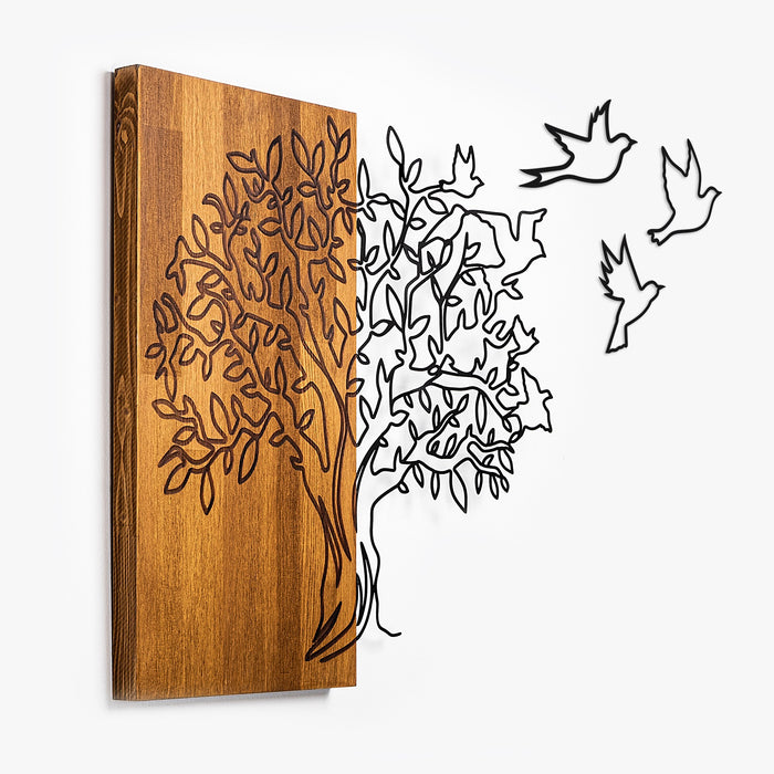 Decoratiune de Perete din Lemn Asi Home Tree And Birds 1, 61 x 58 cm