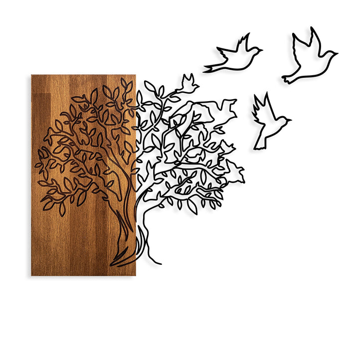 Decoratiune de Perete din Lemn Asi Home Tree And Birds 1, 61 x 58 cm