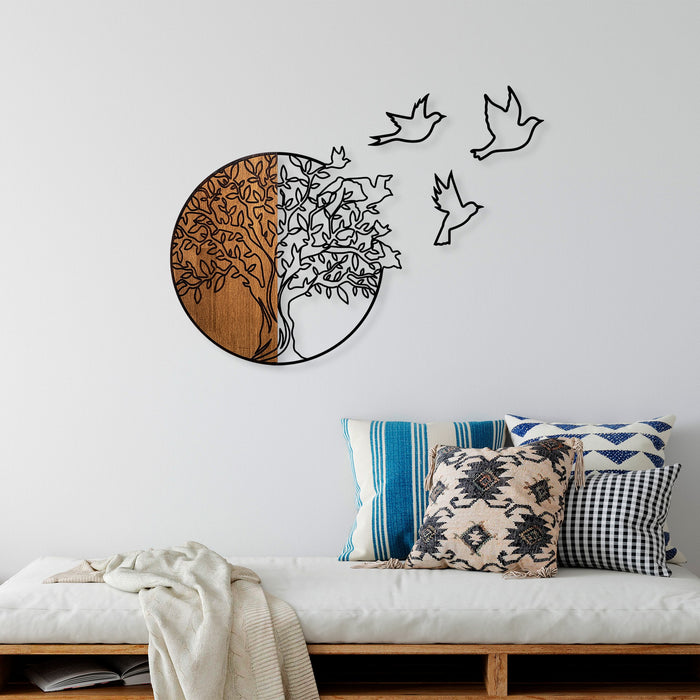 Decoratiune de Perete din Lemn Asi Home Tree And Birds 2, 60 x 56 cm