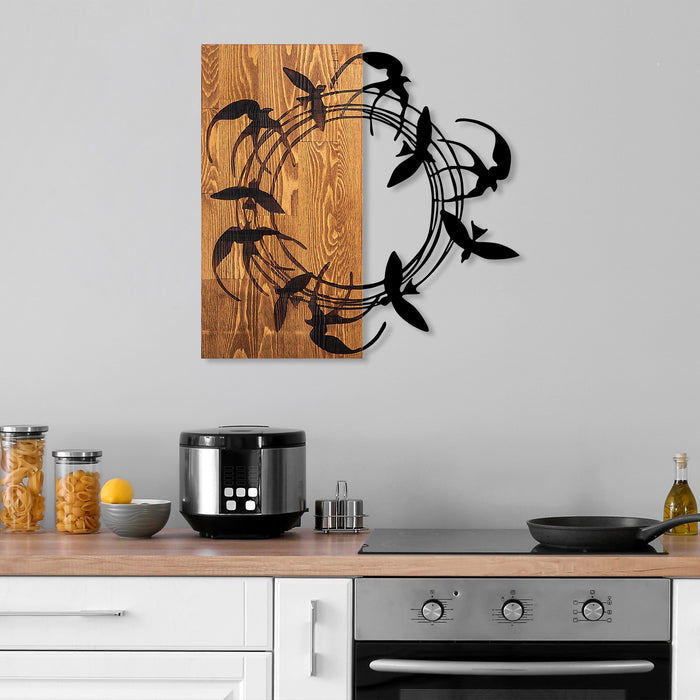 Decoratiune de Perete din Lemn Asi Home Spiral Birds 1, 58 x 58 cm