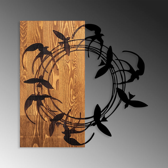 Decoratiune de Perete din Lemn Asi Home Spiral Birds 1, 58 x 58 cm