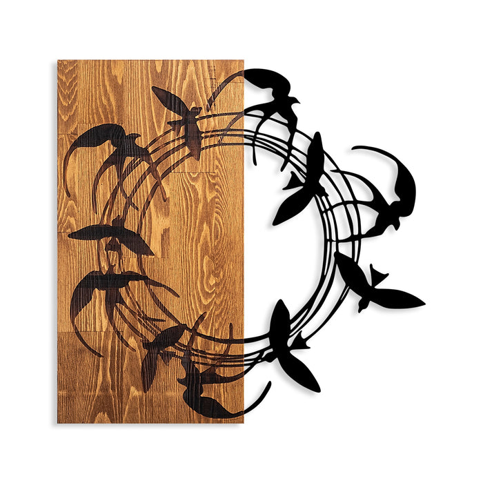 Decoratiune de Perete din Lemn Asi Home Spiral Birds 1, 58 x 58 cm