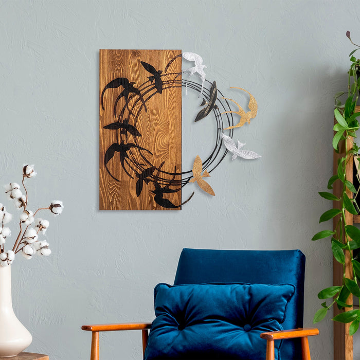 Decoratiune de Perete din Lemn Asi Home Spiral Birds 2, 58 x 58 cm