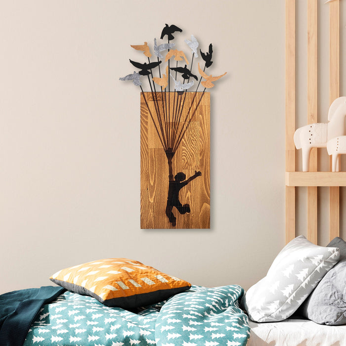 Decoratiune de Perete din Lemn Asi Home Flying Boy 2, 45 x 86 cm