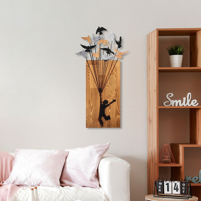 Decoratiune de Perete din Lemn Asi Home Flying Boy 2, 45 x 86 cm