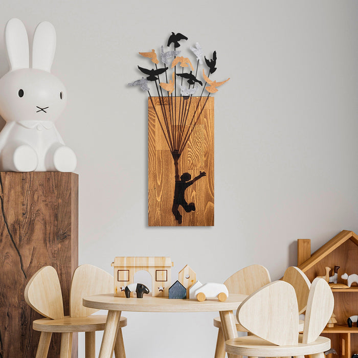 Decoratiune de Perete din Lemn Asi Home Flying Boy 2, 45 x 86 cm