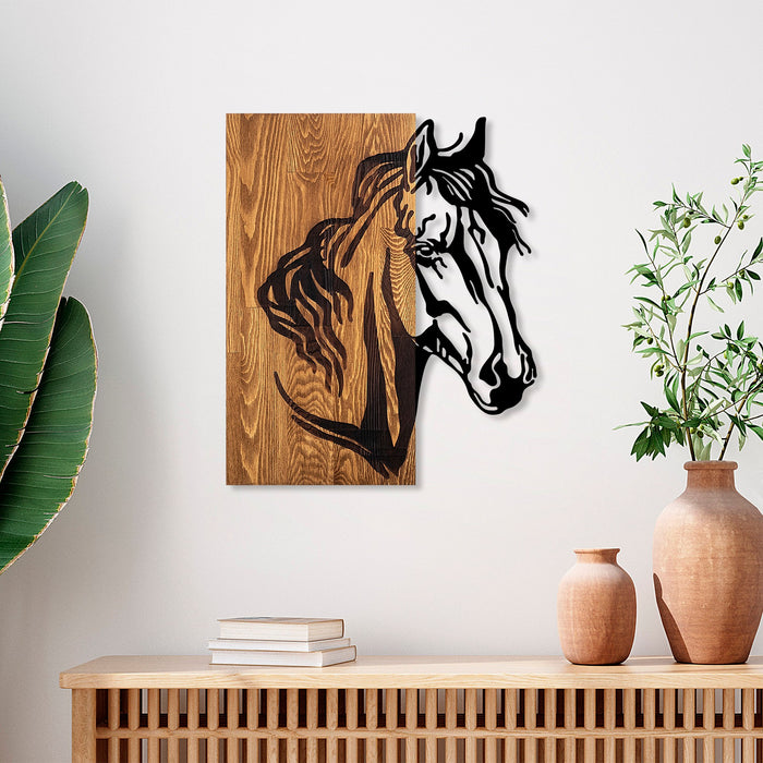 Decoratiune de Perete din Lemn Asi Home Horse 1, 48 x 57 cm