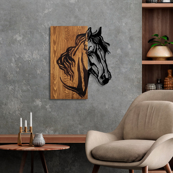 Decoratiune de Perete din Lemn Asi Home Horse 1, 48 x 57 cm