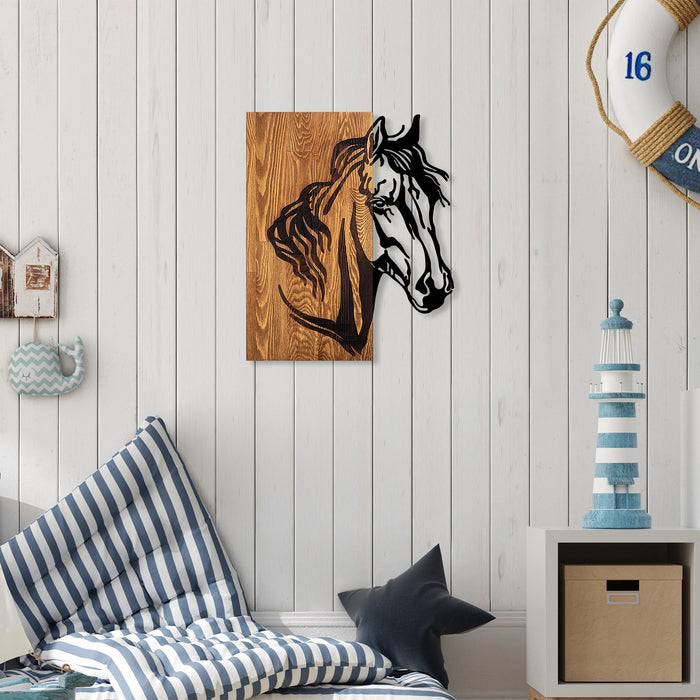 Decoratiune de Perete din Lemn Asi Home Horse 1, 48 x 57 cm