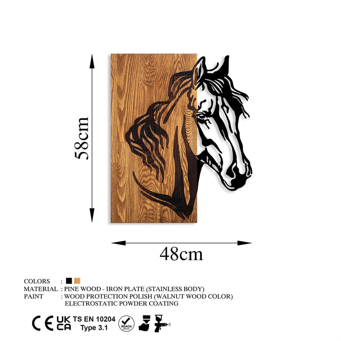 Decoratiune de Perete din Lemn Asi Home Horse 1, 48 x 57 cm