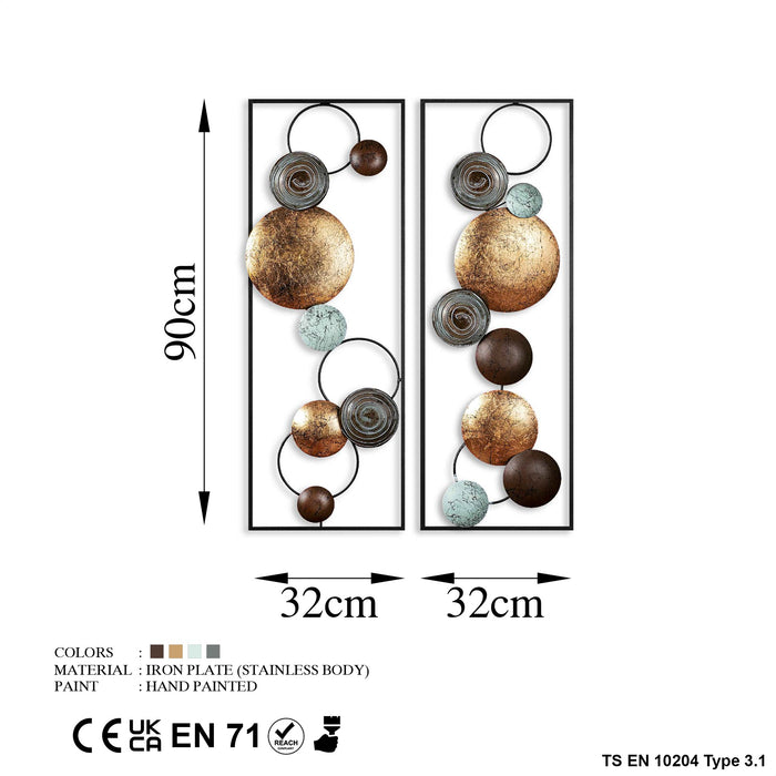 Set Decoratiuni de Perete din Metal  Asi Home TextuRosu - 9, 32cm x 92 cm, 2 Piese