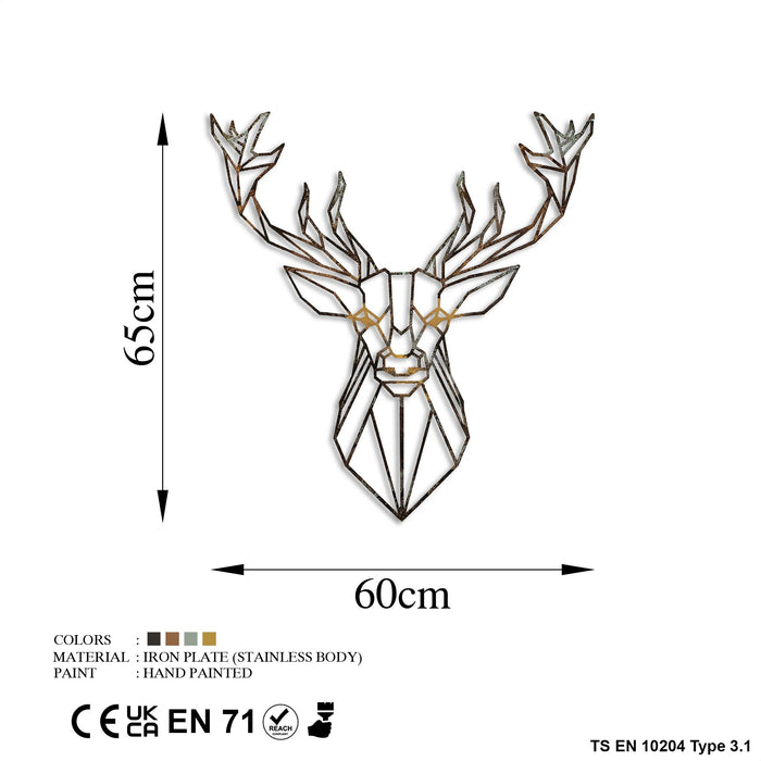 Decoratiune de Perete din Metal  Asi Home Deer - 1, 60 cm x 65 cm