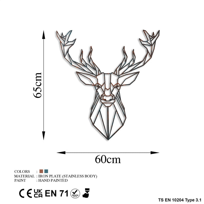 Decoratiune de Perete din Metal  Asi Home Deer - 2, 60 cm x 65 cm