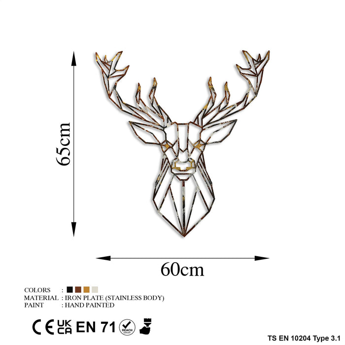 Decoratiune de Perete din Metal  Asi Home Deer - 3, 60 cm x 65 cm