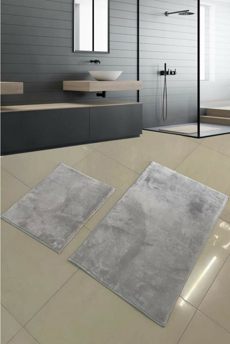 Set Covorase de baie, 2 Bucati,  Asi Home Light Grey, 40 x 60 | 50 x 80cm, Poliester, Light Gri